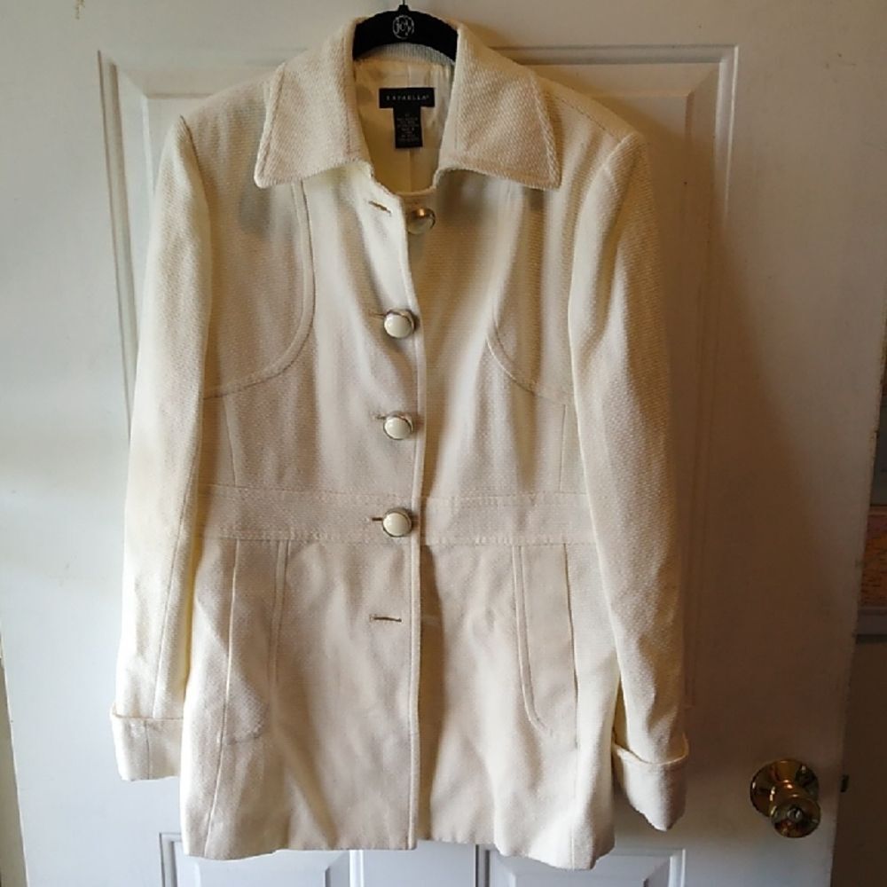 Rafaella Cream Trench Coat Mid-Length Lightweight Great Buttons